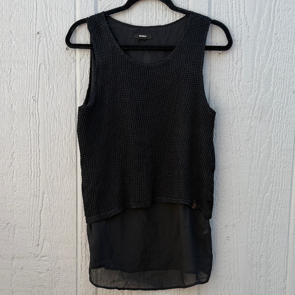 RUDSAK Black Layered Knit and Chiffon Blouse Size: M